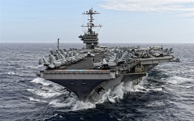 USS Harry S Truman, american aircraft carrier, CVN-75, Nimitz-class, US Navy, nuclear aircraft carrier, United States Navy, seascape
