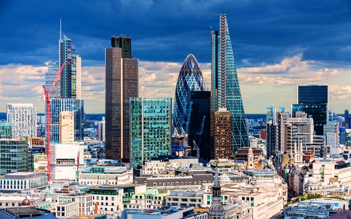 4k, City of London, english cities, modern architecture, UK, United Kingdom, England, London, Europe
