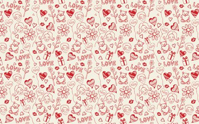 aşk desen, 4k, tipografi, desen, kırmızı arka plan, minimal, hiyeroglif, aşk kavramları, sanat, tipografi kavramı