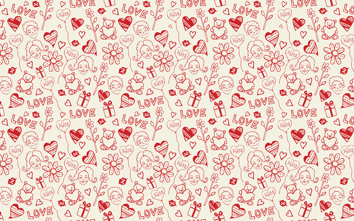 el amor de los patrones, 4k, la tipograf&#237;a de los patrones, de fondo rojo, m&#237;nimo, la tipograf&#237;a, los jerogl&#237;ficos, el amor conceptos, ilustraciones, tipograf&#237;a concepto