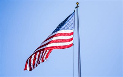ABD Ulusal sembol&#252; Amerikan bayrağı, ABD bayrağı, bayrak direği, Mavi G&#246;ky&#252;z&#252;, Bayrak