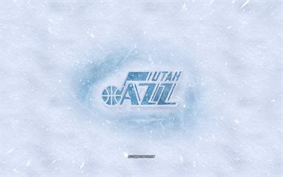 Utah Jazz logotyp, Amerikansk basket club, vintern begrepp, NBA, Utah Jazz is logotyp, sn&#246; konsistens, Salt Lake City, Utah, USA, sn&#246; bakgrund, Utah Jazz, basket
