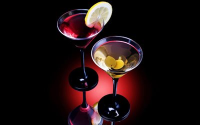 manhattan-cocktail, dunkel, glas mit trinken, cocktails, manhattan, glas mit manhattan