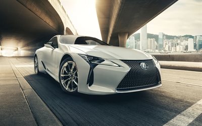 Lexus LC 500, 2020, white sports coupe, front view, luxury coupe, new white LC 500, Japanese cars, Lexus
