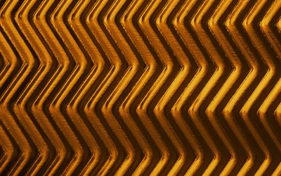 ゴールデン3D質感, 4k, 波織, 黄金背景, zigzags質感, 3Dアート, zigzags