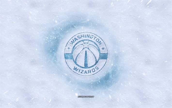 Washington Wizards-logo, American basketball club, talvi k&#228;sitteit&#228;, NBA, Washington Wizards ice logo, lumen rakenne, Washington, USA, lumi tausta, Washington Wizards, koripallo