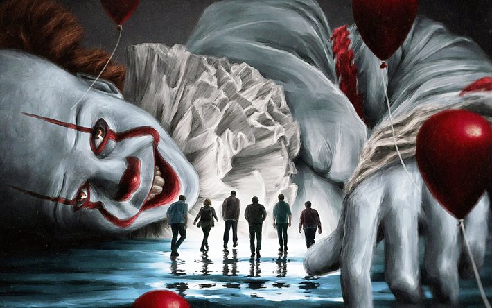 4k, Pennywise, poster, It Chapter Two, 2019 cars, Detective films, clown, artwork