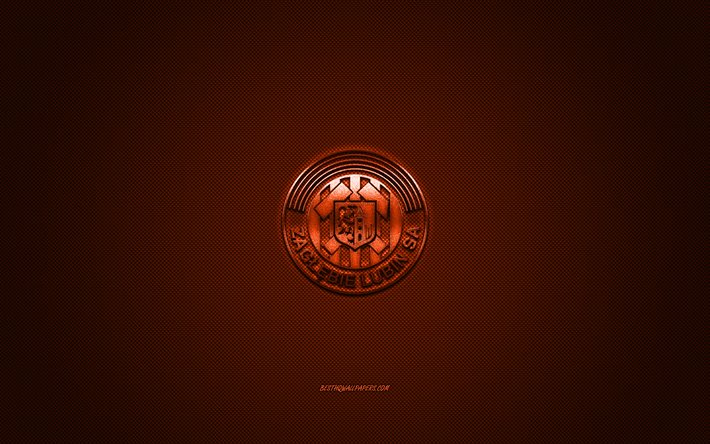 Zaglebie Lubin, Polish football club, Ekstraklasa, orange logo, orange carbon fiber background, football, Lubin, Poland, Zaglebie Lubin logo