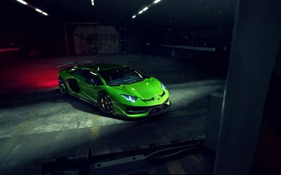 Lamborghini Aventador SVJ, 2019, green sports coupe, Novitec, exterior, tuning Aventador, supercar, Italian sports cars, Lamborghini