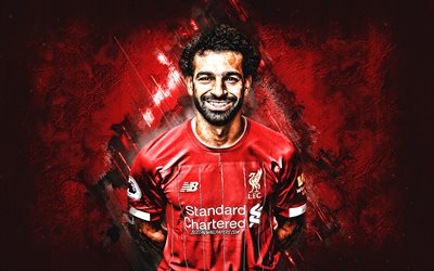 Mohamed Salah, Liverpool FC, fotoğraf &#231;ekimi, portre, kırmızı taş, arka plan, İngiltere Premier Ligi, Mısırlı futbolcu, İngiltere, futbol