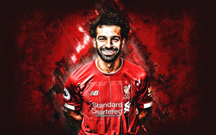 Mohamed Salah, il Liverpool FC, servizio fotografico, ritratto, rosso pietra di sfondo, la Premier League, Egiziano giocatore di calcio, in Inghilterra, il calcio