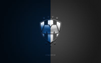 CF Monterrey, Mexican football club, Liga MX, white blue logo, white blue carbon fiber background, football, Monterrey, Mexico, CF Monterrey logo