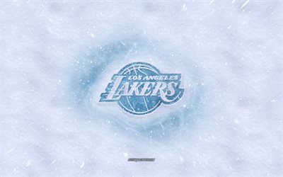 Los Angeles Lakers logo, Amerikan basketbol kul&#252;b&#252;, kış kavramlar, NBA, Los Angeles Lakers buz logo, kar dokusu, Los Angeles, Kaliforniya, ABD, kar, arka plan, Los Angeles Lakers, basketbol