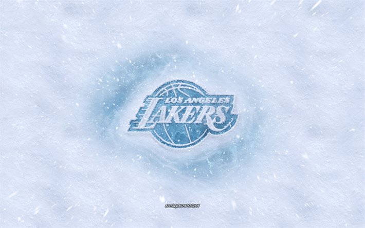 Los Angeles Lakers logo, American basketball club, winter concepts, NBA, Los Angeles Lakers ice logo, snow texture, Los Angeles, California, USA, snow background, Los Angeles Lakers, basketball