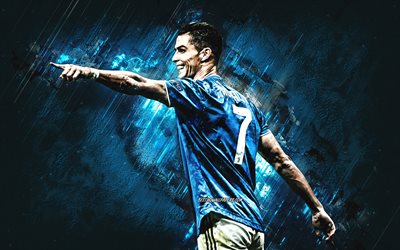 كريستيانو رونالدو, CR7, يوفنتوس FC, الحجر الأزرق الخلفية, الأزرق يوفنتوس موحدة, لاعب كرة القدم البرتغالي, نجوم كرة القدم في العالم, كرة القدم