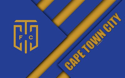 Cape Town City FC, 4K, sud&#225;frica, Club de F&#250;tbol, el logotipo, el oro azul, la abstracci&#243;n, el dise&#241;o de materiales, Ciudad del Cabo, el Premier de la Liga de F&#250;tbol, f&#250;tbol