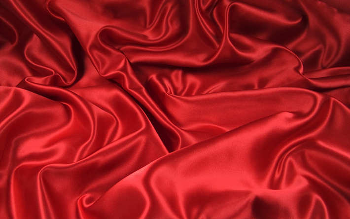 赤い糸, 4k, 赤い布, 絹, 生地の質感