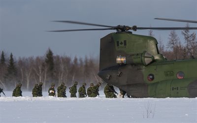 Boeing CH-47 Chinook, Canadian military transport helicopter, Canadian army, winter, Canadian landing, US helicopters, Boeing