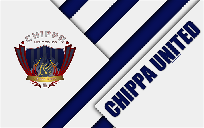 Chippa United FC, 4K, South African Football Club, logotyp, vit bl&#229; abstraktion, material och design, Port Elizabeth, Sydafrika, Premier Soccer League, fotboll