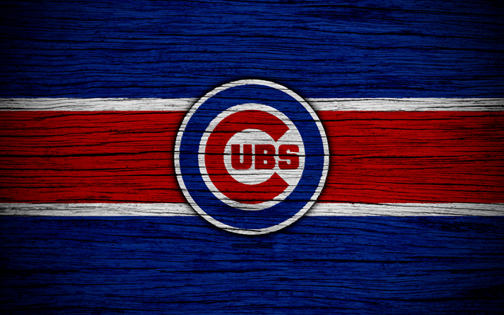 chicago cubs, 4k, mlb, baseball, usa major league baseball, holz-textur, kunst, baseball club