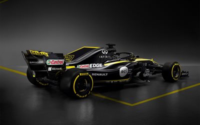 Renault RS18, 2018, la Formule 1, voitures de course 2018, F1, vue de l&#39;arri&#232;re, garage, Championnat du Monde de Formule Renault
