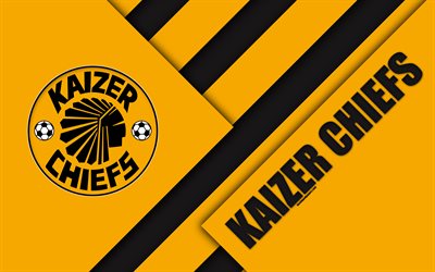 Kaizer Chiefs FC, 4k, South African Football Club, logo, orange black abstraction, material design, Johannesburg, South Africa, Premier Soccer League, football