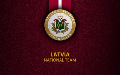 Nacional de letonia de f&#250;tbol, 4k, textura de cuero, escudo, emblema, logo, futbol, Letonia