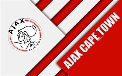 Ajax Cape Town FC, 4K, sudafricana de F&#250;tbol del Club, logotipo, rojo, blanco abstracci&#243;n, dise&#241;o de material, Ciudad del Cabo, sud&#225;frica, el Premier de la Liga de F&#250;tbol, f&#250;tbol