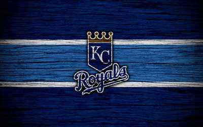 Des Royals de Kansas City, 4k, MLB, le baseball, etats-unis, de la Ligue Majeure de Baseball, de bois, texture, art, club de baseball