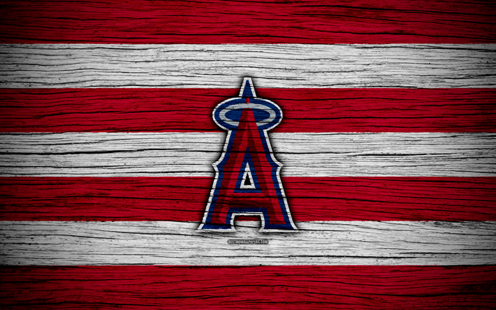 Los Angeles Angels, 4k, MLB, baseball, USA, Major League Baseball, LA Angels, wooden texture, art, baseball club