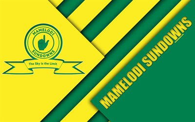 Mamelodi Sundowns FC, 4K, South African Football Club, logo, yellow green abstraction, material design, Pretoria, South Africa, Premier Soccer League, football