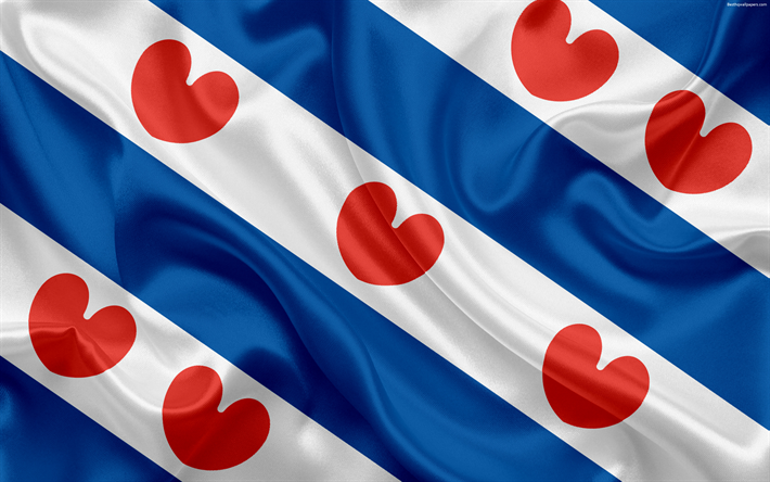 العلم من فريزلاند, هولندا, 4k, الحرير العلم, التقسيم الإداري, مقاطعات هولندا, فريزلاند