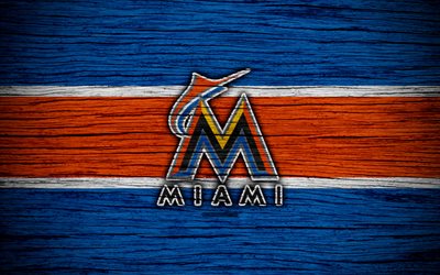 Miami Marlins, 4k, MLB, le baseball, etats-unis, de la Ligue Majeure de Baseball, de bois, texture, art, club de baseball