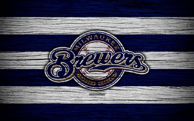 Milwaukee Brewers, 4k, MLB, baseball, USA, Major League Baseball, wooden texture, art, baseball club