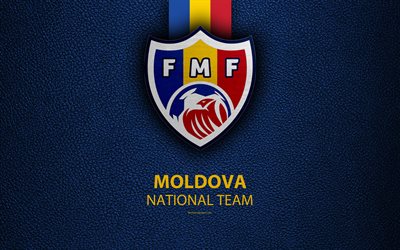 Moldova National Football Team, 4K, leather texture, coat of arms, emblem, logo, football, Moldova