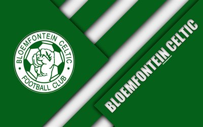 Bloemfontein Celtic FC, 4k, South African Football Club, logo, green white abstraction, material design, Bloemfontein, South Africa, Premier Soccer League, football