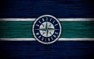 Seattle Mariners, 4k, MLB, baseball, USA, Major League Baseball, wooden texture, art, baseball club