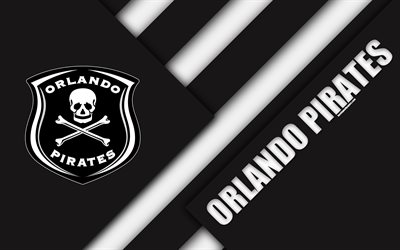 Orlando Pirates FC, 4k, South African Football Club, logotyp, svart och vit abstraktion, material och design, Johannesburg, Sydafrika, Premier Soccer League, fotboll