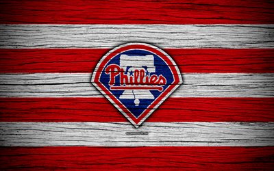 Philadelphia Phillies, 4k, MLB, baseball, USA, Major League Baseball, wooden texture, art, baseball club