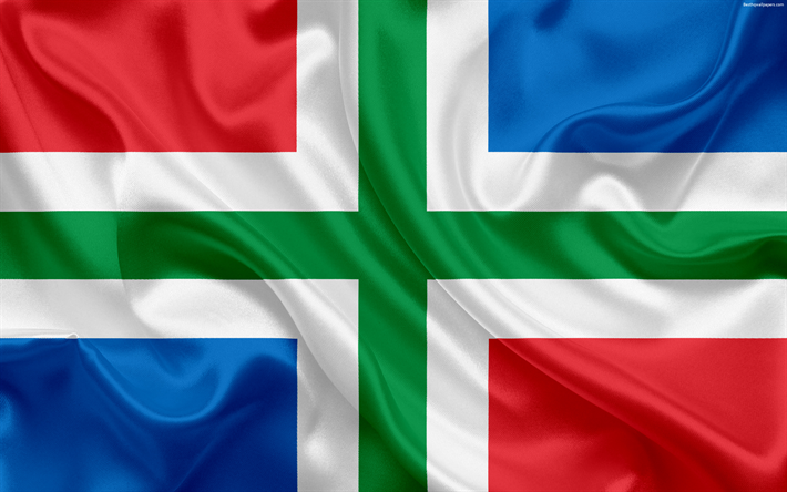 Bandiera della citt&#224; di Groningen, paesi Bassi, 4k, seta, bandiera, divisione amministrativa, Province dei paesi Bassi, Groningen