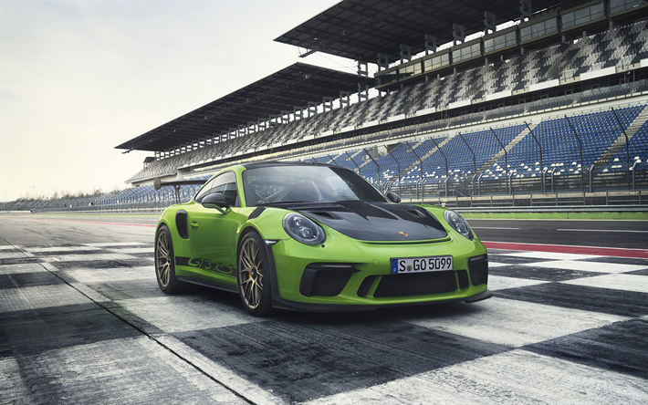 Porsche 911 GT3 RS, 2019, voiture de course, vert 911 GT3, le param&#233;trage, l&#39;allemand de voitures de sport, de 520 chevaux, la Porsche