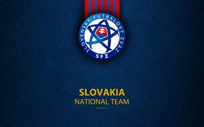 Slovakia national football team, 4k, leather texture, coat of arms, emblem, logo, football, Slovakia