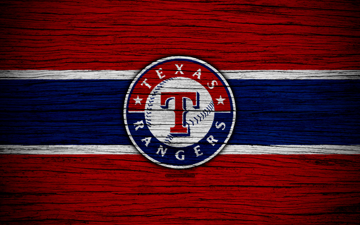 Texas Rangers, 4k, MLB, baseball, USA, Major League Baseball, wooden texture, art, baseball club