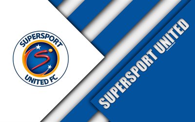 SuperSport United FC, 4k, South African Football Club, logo, white blue abstraction, material design, Pretoria, South Africa, Premier Soccer League, football