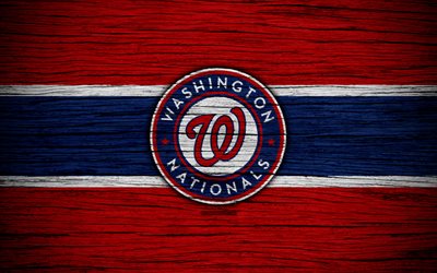 Washington Nationals, 4k, MLB, baseball, USA, Major League Baseball, wooden texture, art, baseball club