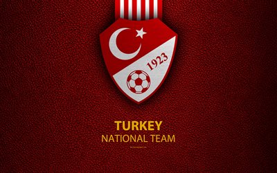 تركيا المنتخب الوطني لكرة القدم, 4k, جلدية الملمس, معطف من الأسلحة, شعار, كرة القدم, تركيا