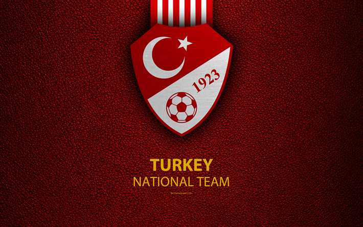 Turkin jalkapallomaajoukkue, 4k, nahka rakenne, vaakuna, tunnus, logo, jalkapallo, Turkki