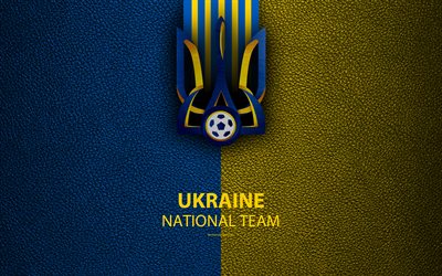 Ukraina i fotboll, 4k, l&#228;der konsistens, vapen, emblem, logotyp, fotboll, Ukraina