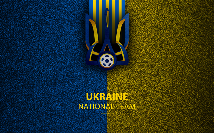 Ukraine national football team, 4k, leather texture, coat of arms, emblem, logo, football, Ukraine