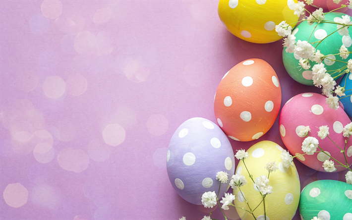 La pascua, fondo rosa, tarjeta postal, huevos de pascua, la decoraci&#243;n, el color de los huevos de pascua